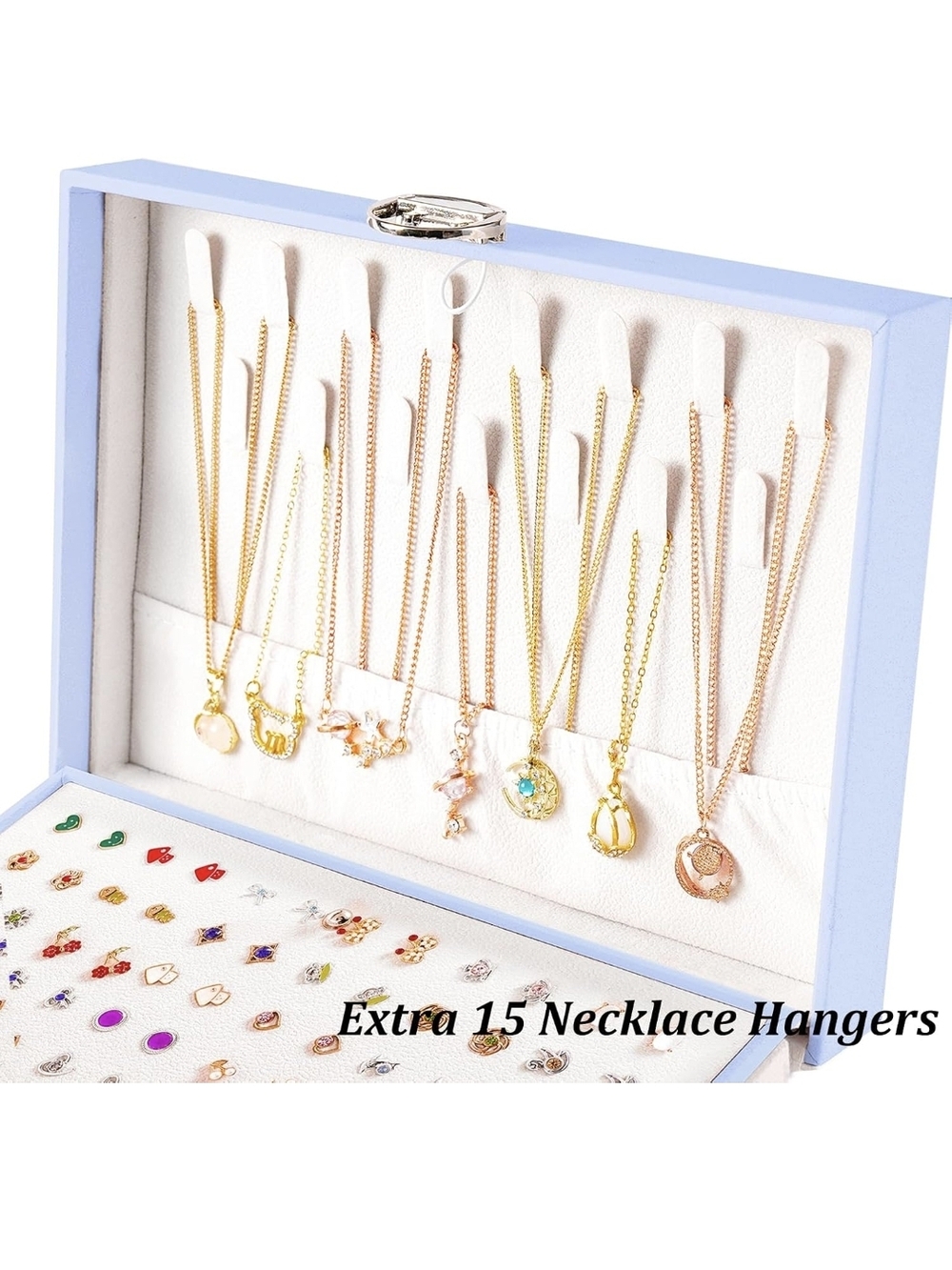 Blue Jewelry Organizer Box with Multiple Trays New - Picture 5 of 7